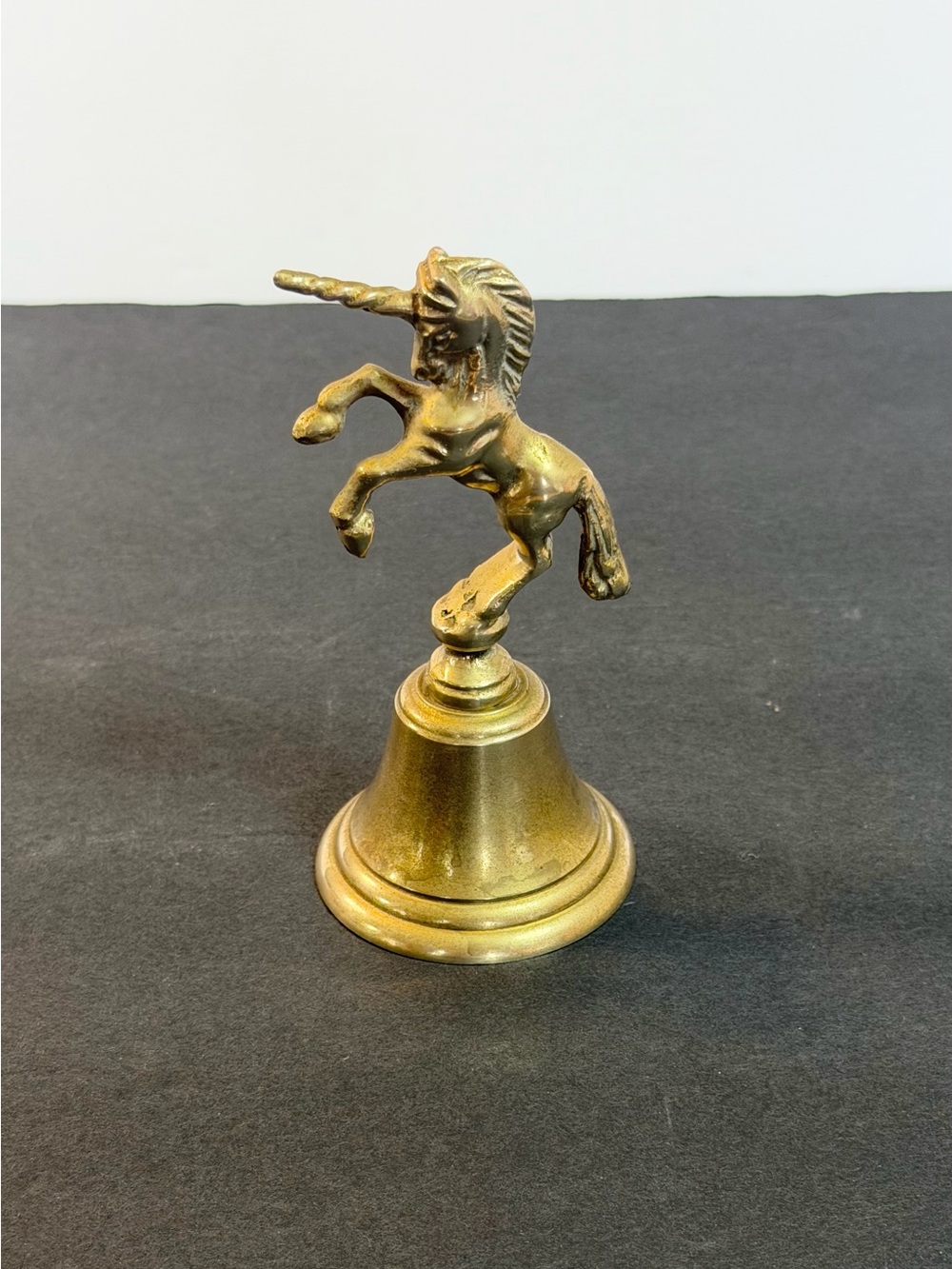 VINTAGE Solid Brass Unicorn Bell Rearing Unicorn Dinner Bell 4.5” Works!
